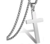 Collar de cruz para hombres niños mujeres 16-24 pulgadas de acero inoxidable cruz colgante cadena regalo religioso Negro 22 Inches