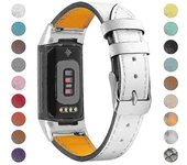 Correa de reloj ajustable de cuero genuino de primera calidad para Fitbit Charge 6/5 Blanco