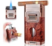 Encendedor de cigarros de antorcha todo en uno con cortador de cigarros incorporado Corte en V, Portapuros, Llama de chorro doble a prueba de vient...