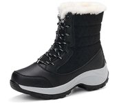 Botines de invierno impermeables impermeables de tacón alto de piel gruesa para mujer Negro 42
