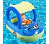 Flotador de piscina inflable para bebés con dosel, bote flotante de natación en forma de automóvil para niños pequeños Azul oscuro