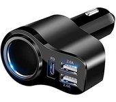 Cargador de coche USB C 4 en 1 Adaptador de encendedor de cigarrillos USB múltiple de 36 W Divisor de enchufe con 3 puertos USB 12V24V USB dual tip...