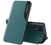 Para Oppo Find X5 Pro Ver Soporte de ventana Característica Funda de teléfono comercial Cubierta abatible de absorción magnética de cuero PU Verde
