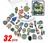 32pcs Rick & Morty Tema Crocs Zapatos Charms Para DIY Zueco Sandalias Decoración Zapatos Accesorios Set Regalos