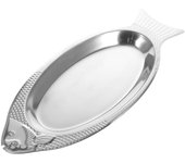 1 pieza creativa de acero inoxidable plato de pescado al vapor plato en forma de pez para cocina Plata 40.00X16.70X2.40CM