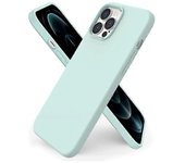 Compatible para iPhone 12 Pro Max Case 6.7, Slim Liquid Silicone Full Covered Soft 3 Layers Gel Rubber (Mint Green)