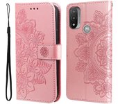 Estuche de PU de flores de 7 pétalos para Motorola Moto E20 / E30 / E40 Oro de Rose