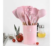 Juego de utensilios de cocina de silicona Utensilios de cocina - Utensilios de cocina de madera rosa A 10PCS