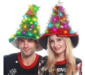 Sombrero de Navidad Árbol de Navidad Sombrero de Navidad con alambre LED Sombrero de luces de siete colores para adultos y niños Verde