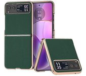 Para Motorola Razr 40 5G Silky Shockproof Cover Cuero de vaca genuino + PC galvanoplastia Funda del teléfono Multicolor Style D
