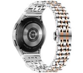 Para Samsung Galaxy Watch7 Correa de reloj inteligente de 7 cuentas con correa de acero inoxidable de 44 mm / 40 mm con conector Oro rosa de plata