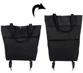 2 en 1 carrito de compras plegable plegable bolsa de compras plegable con cremallera de dos etapas con ruedas plegables Negro