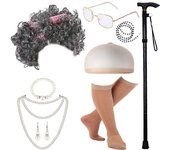 Conjunto de disfraces de abuela 100 días de juego de disfraces escolares Peluca y gafas para Halloween Rizador gr oscuro