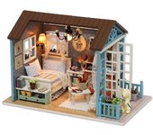 Casa de madera de bricolaje Sala de restauración vintage Juguete Cabaña realista Habitación Artesanía para niños Sen blue time
