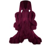 Vestido largo de mujer Vestido largo plumas mangas acampanadas Vestido perfecto para despedidas de soltera Rojo de vino M