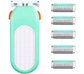 Sjkdxv Maquinillas de afeitar para mujeres 6 recargas 3 cuchillas Afeitadora para la cara Piernas Bikini Area, Comfort Glid, Verde