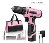 Conjunto de taladro rosa rosa para mujeres 12v Kit de herramientas de conductor de taladro inalámbrico para mujeres Taladro eléctrico de iones de l...
