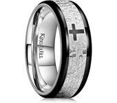 Ubiuo 8mm Anillo de la Cruz de Oración del Señor Anillo de acero inoxidable Anillo de boda de plata de oro Biblia Anillos grabados Alto pulido