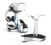 Soporte de pantalla de carga JYS para el controlador Sony PS VR2 / PS5 / PS5 DualSense Edge, base de carga para auriculares VR con luz RGB