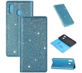 Para Samsung Galaxy A20e Estuche de cuero abatible horizontal magnético ultrafino con brillo con soporte y ranuras para tarjetas