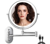Espejo cosmético con iluminación LED de aumento 1x/10x, espejo de maquillaje regulable con interruptor táctil recargable USB, espejo de afeitar 360...