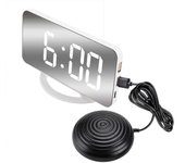 Reloj despertador vibratorio ruidoso compatible con personas que duermen mucho, adultos sordos, reloj digital con espejo y agitador de cama F