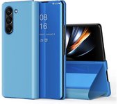 Unbrand Para funda Samsung Galaxy Z Fold 6, funda plegable de cuero brillante transparente con vista al espejo de lujo con soporte para Samsung Gal...