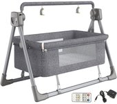 Cuna automática para bebés Cuna inteligente eléctrica de 3 marchas Sincronización Columpio eléctrico plegable para bebés de 0 ~ 36 meses gris 106cm...