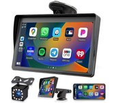 Pantalla portátil de montaje en tablero Carplay Pantalla táctil de 7 pulgadas, navegación GPS, radio estéreo para automóvil Bluetooth, bac Negro