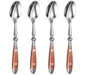 Cucharas de pomelo, 4 piezas Cuchara de pomelo dentada, acero inoxidable 18/8 Cuchara de fruta Cuchara de kiwi con mango de madera Como se muestra