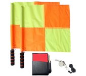 Juego de bandera de árbitro de fútbol, tarjetas amarillas rojas con cuaderno y lápiz, entrenador árbitro de acero inoxidable whi Como se muestra