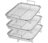 Paquete de 3 canastas de freidora de aire para horno, canasta de parrilla de acero inoxidable, juego de canasta de malla antiadherente, freidora de...