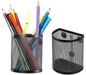 Paquete de 2 canastas de almacenamiento magnéticas, estantes de almacenamiento de metal de medio círculo negro para refrigerador, accesorios para c...