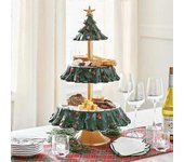 Árbol de Navidad Mesa de postres Estante de aperitivos de doble capa Decoración de Navidad Verde oscuro