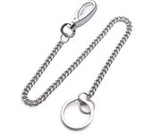 Llavero, llavero de servicio pesado de 38 cm de largo con clip para cinturón para hombres y mujeres plata/blanco