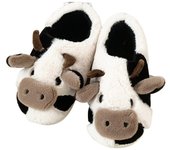 Zapatillas de vaca difusas Linda Cálida y acogedora Zapatos de algodón Forma de animal Zapatillas deslizantes para mujeres Suministro de invierno p...