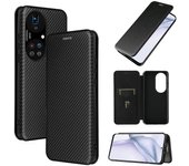 Para Huawei P50 Pro Textura de fibra de carbono Horizontal Flip TPU + PC + Estuche de cuero PU con ranura para tarjetas Negro