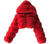 unbrand Abrigo de piel sintética para mujeres con capucha abrigos de burbujas recortados Chaquetas cortas cálidas de vellón Abrigos de invierno de ...