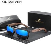 KINGSEVEN 100% Polarizado Vintage AdultoGafas de Sol de Madera Madera Protección UV400 Moda Gafas de Sol Cuadradas Adulto Gafas De sol azul Orignal