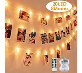 LED Foto Lichterkette, mehrweg 2.2 Meter/Lichterketten-8 Modi 20 Foto-Clips, USB/Batteriebetrieben Stimmungsbeleuchtung,Dekoration fr Wohnzimmer,We...