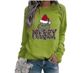 Mujer Navidad El Grinch Estampado Sudadera Manga Larga Crew Neck Casual Pullover Tops Verde L