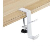 1 pieza de gancho lateral de mesa ajustable, soporte de mesa para juegos con percha, almacenamiento de mochila, soporte de gancho sin taladrar, blanco