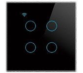 CoRui Tuya WiFi Smart Switch EU 1/2/3/4 Way Glass Panel Touch Light Switch EU 4-Gang Black