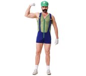 Disfraz de cosplay de dibujos animados de anime de Halloween adulto con sombrero hombres sexys rojo azul súper plomero hermano conjunto de lujo fie...