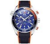 PAULAREIS OM05 Reloj para hombre Lona con correa de caucho Reloj mecánico totalmente automático con calendario Día de la semana Azul anaranjado