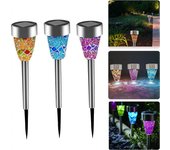 3 piezas de luces solares camino al aire libre jardín vidrieras agrietadas luces de camino vidrio de mosaico luces de paisaje mix luces solares imp...
