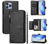 Foxdock Estuche plegable para tarjetero con cremallera magnética de cuero Wiko T60 PU Negro