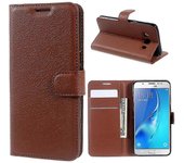 Para Samsung Galaxy J5 (2016) J510 con soporte ajustable Funda para teléfono Litchi Grain Wallet Leather Prote Marrón