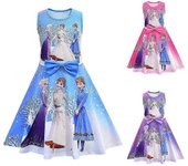 Frozen Elsa Anna Princess Estampado Skater Vestido Niños Niñas Mangas Vestidos Swing Azul 3-4 Years