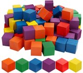 Tsim Paquete de 100 bloques de madera de colores - 3 x 3 x 3 cm - Cubos de madera cuadrados naturales de 6 colores - para hacer rompecabezas, jugue...